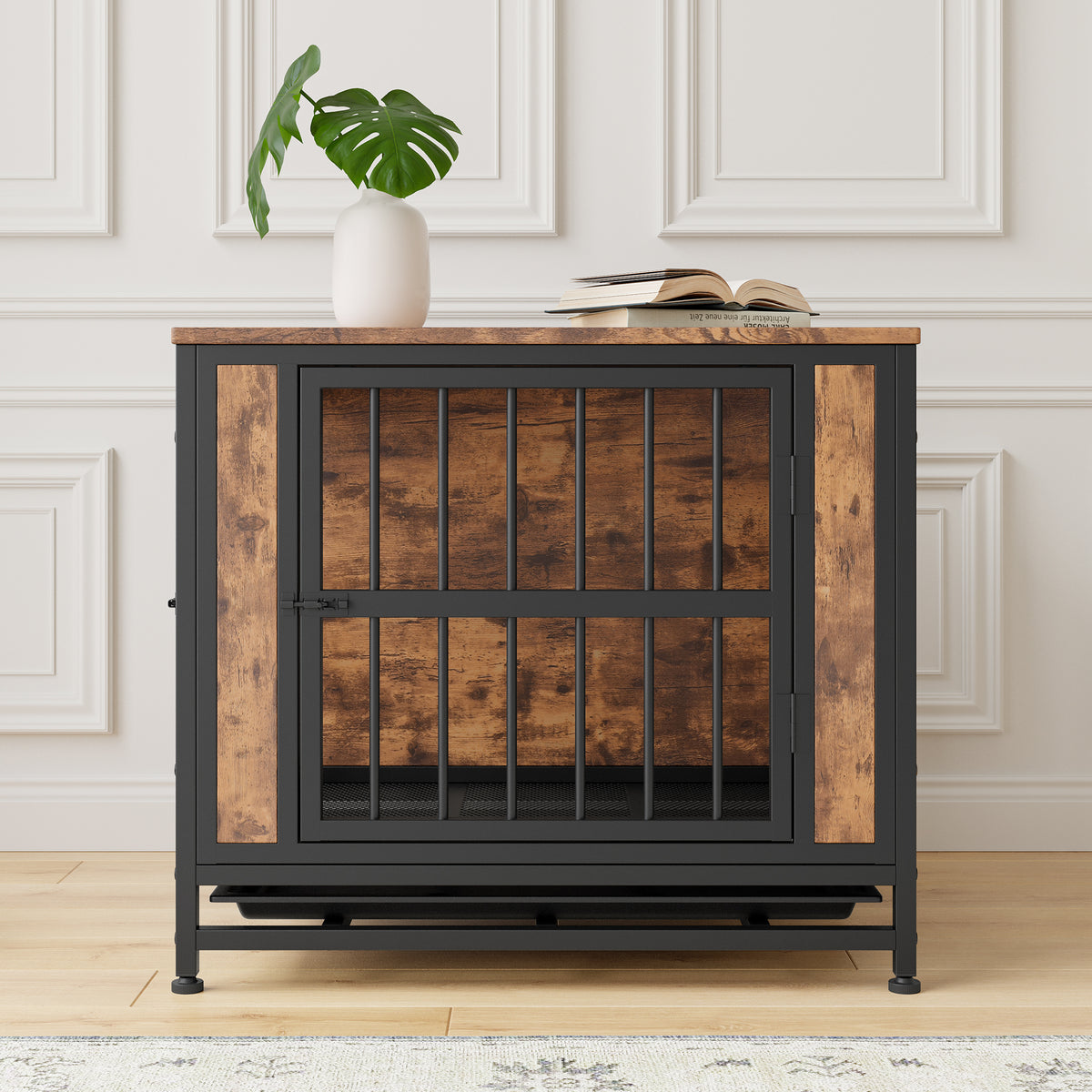 Dog Crate Furniture Wooden Dog Crate Table 27.48" Dog Kennel with 2 Sliding - Image 5