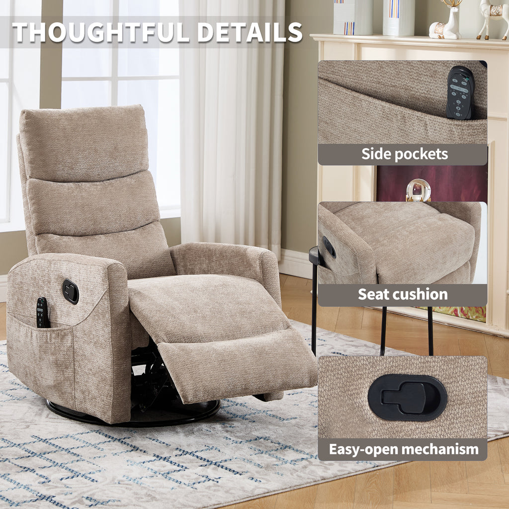 Heat Massage Manual Recliner Chair with Rocker and Swivel in Fabric for Living - Image 2