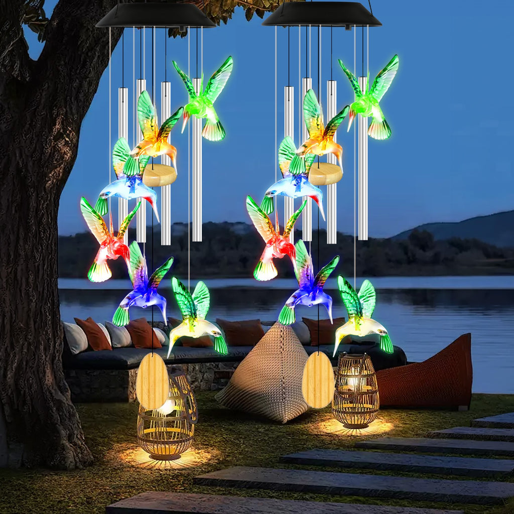 Solar Hummingbird Wind Chime With Aluminum Tubes 7 Color Changing Wind Chime - Image 4