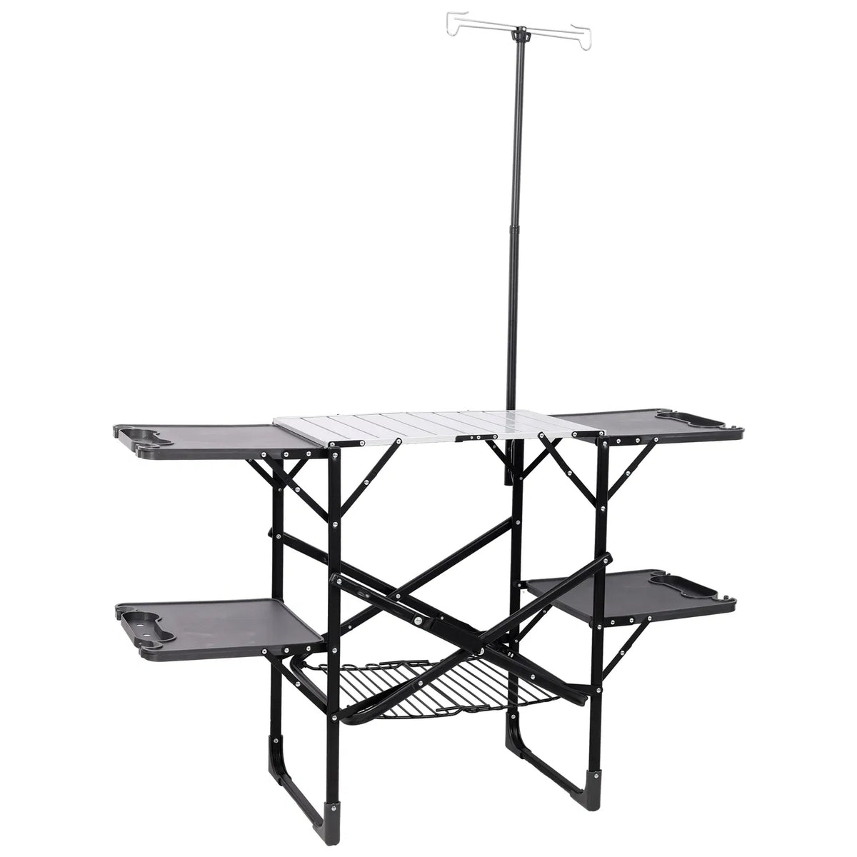 Foldaway Outdoor Cooking Table with Detachable Lamp Holder 4 Fold Side Trays - Image 2