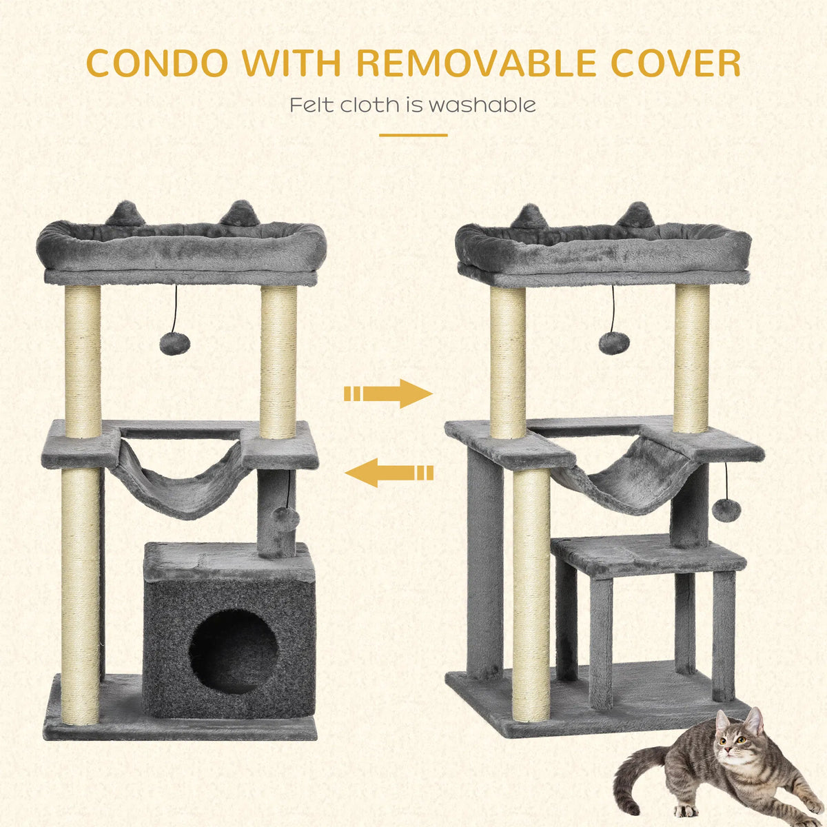 39.25'' Cat Tree Tower Multi Level Kitten House with Scratching Post Condo