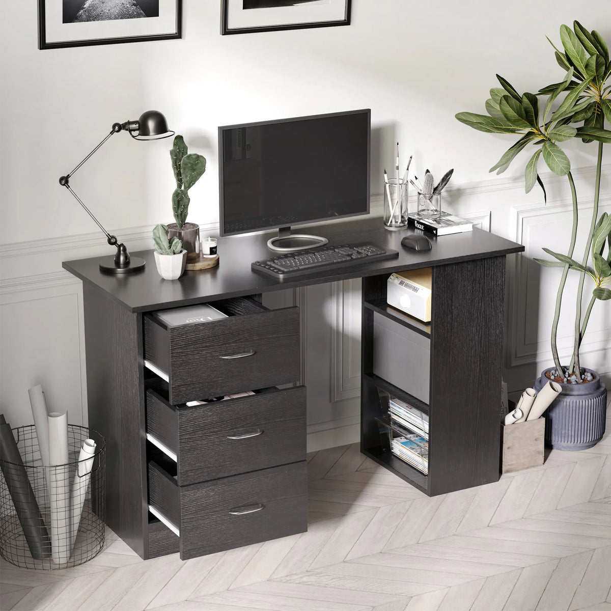 47 Inches Home Office Desk with 3 Tier Storage Shelves Computer Desk with - Image 3