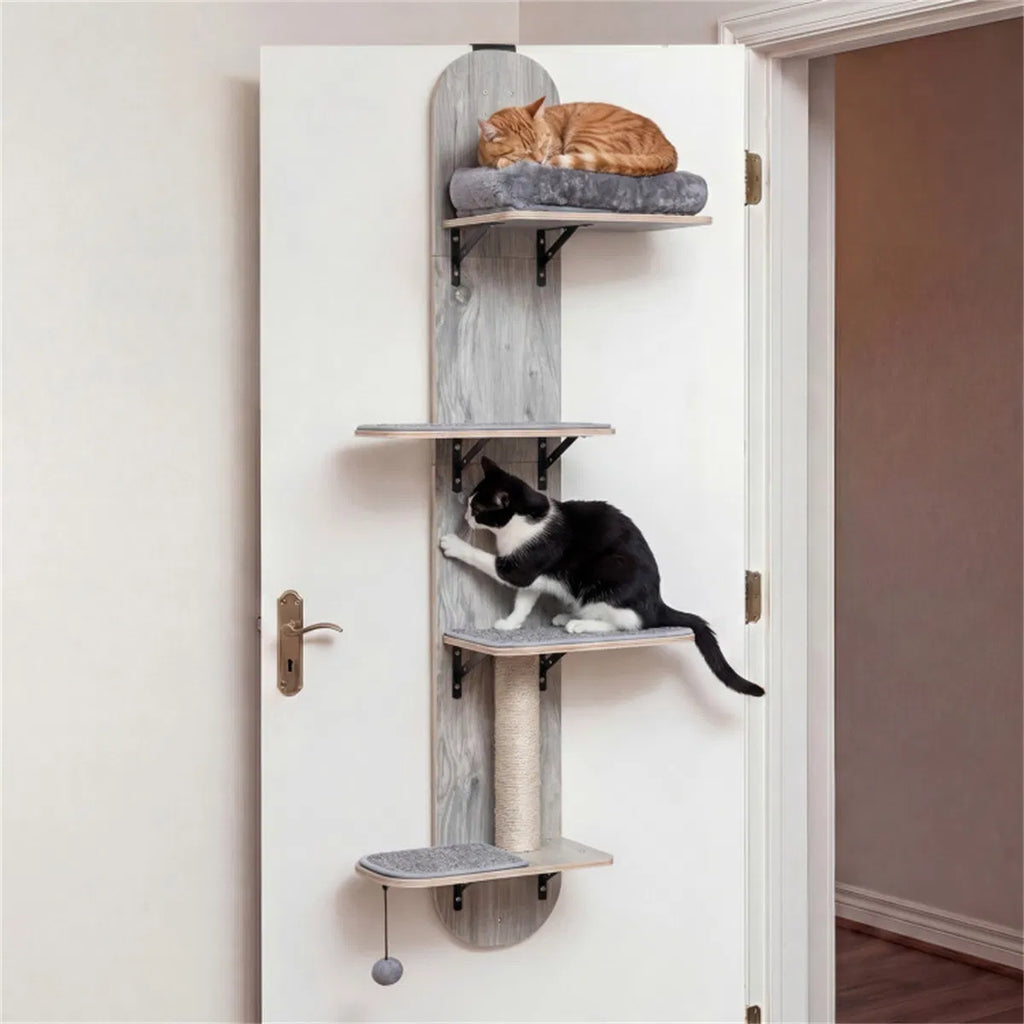 Door Hanging Cat Tree 5 Level Height Adjustable 4 Tier Climber No Drill for
