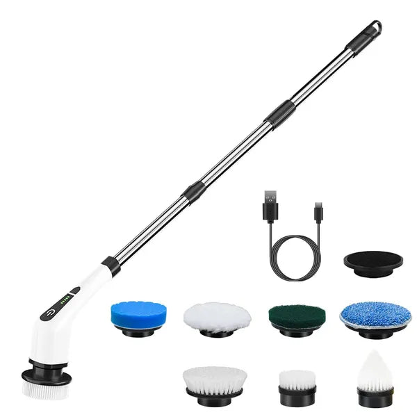 electric spin scrubber cordless cleaning packaging and components