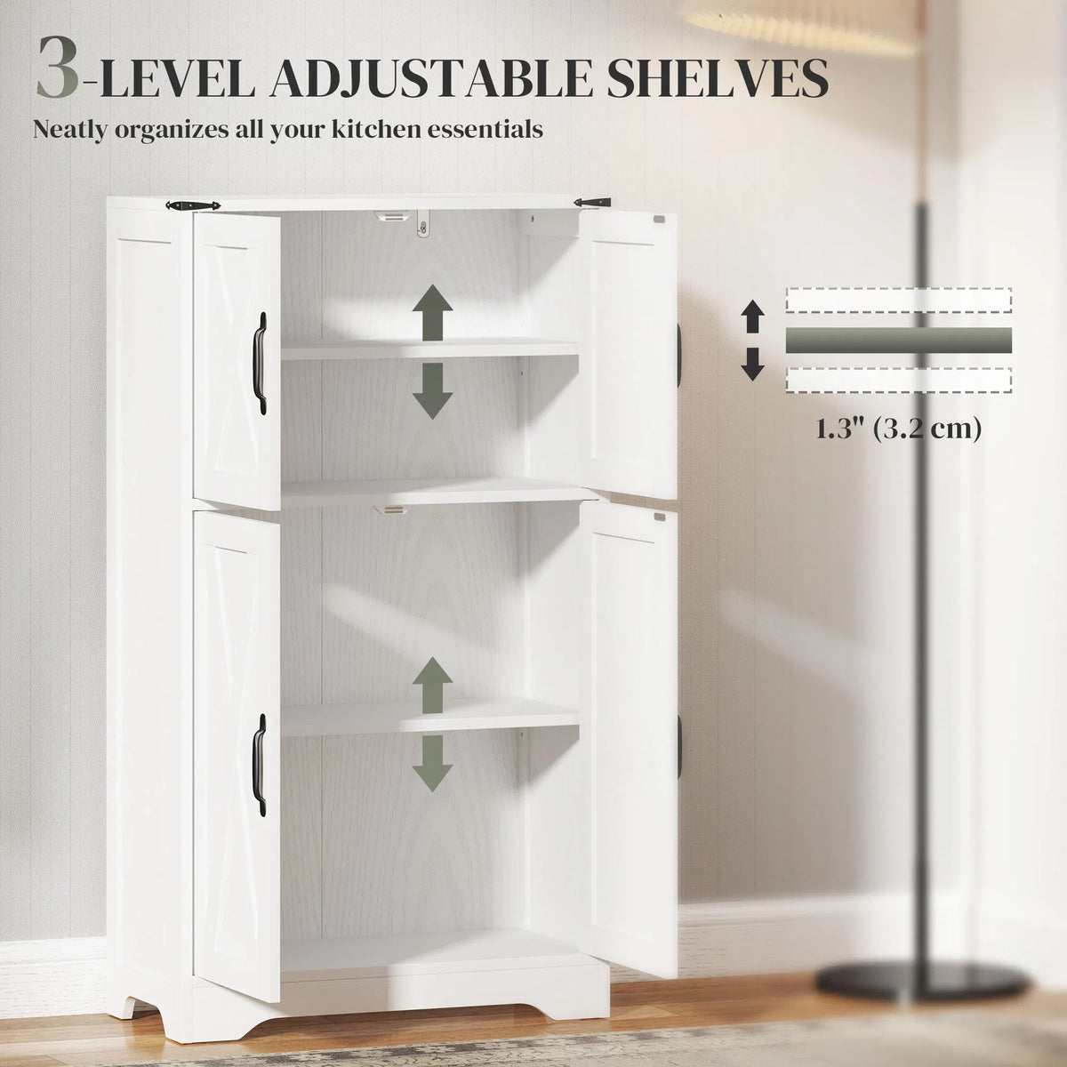 Farmhouse Kitchen Pantry Freestanding Kitchen Pantry Storage Cabinet with Barn