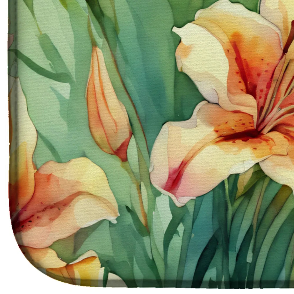 Utah Sego Lilies in Watercolor Dish Drying Mat Absorbent Dish Drying Mat Pad - Image 4