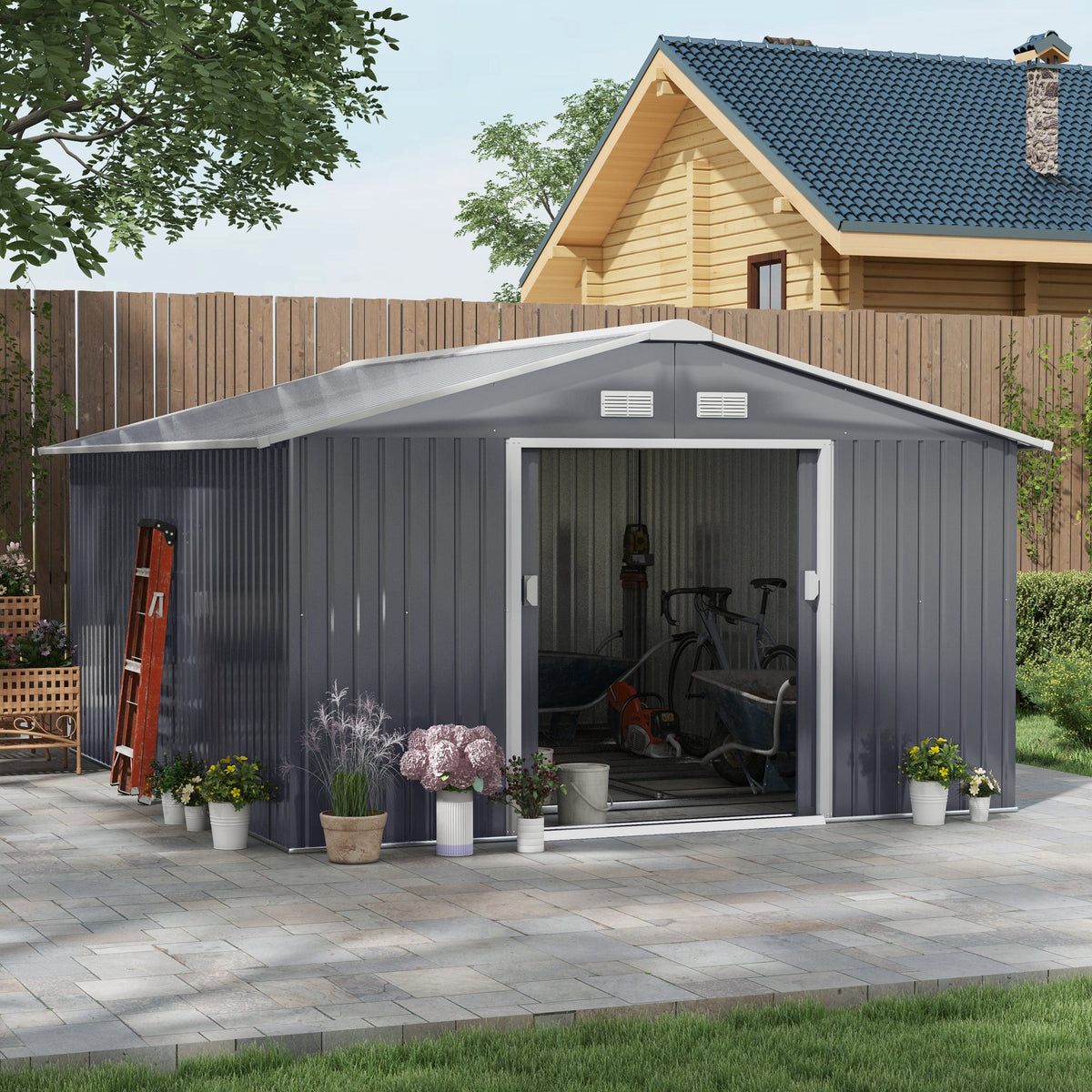 11 x 13 Garden Metal Shed Storage Shed Utility Storage with Double Locking
