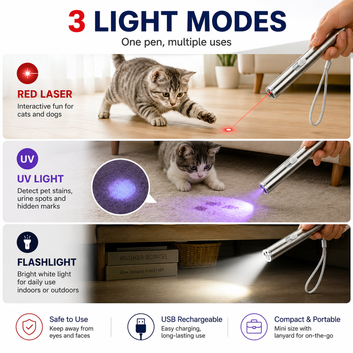 3 in 1 Pet Laser Pointer For Cats & Dogs Cat Laser Pointer USB Rechargeable - Image 4