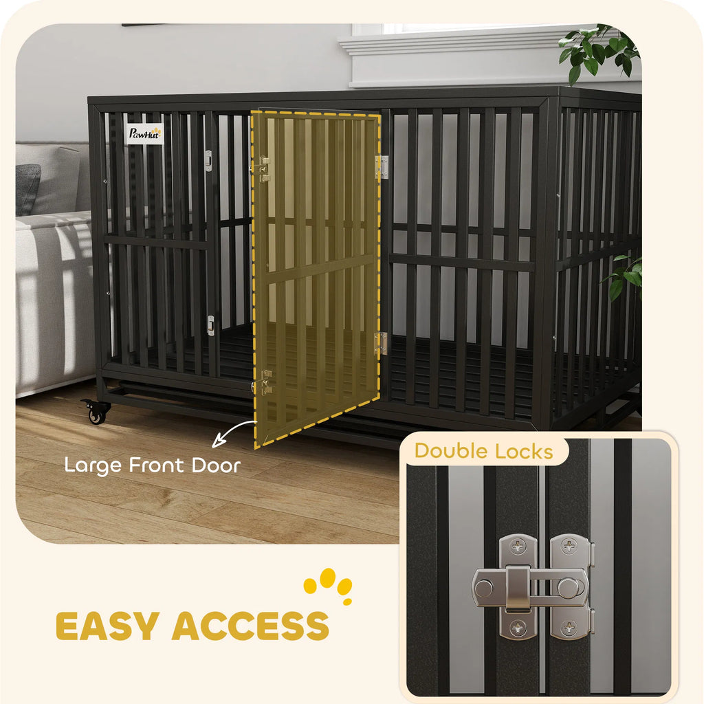 49" Heavy Duty Steel Dog Crate Kennel Pet Cage with Wheels for Convenient - Image 4