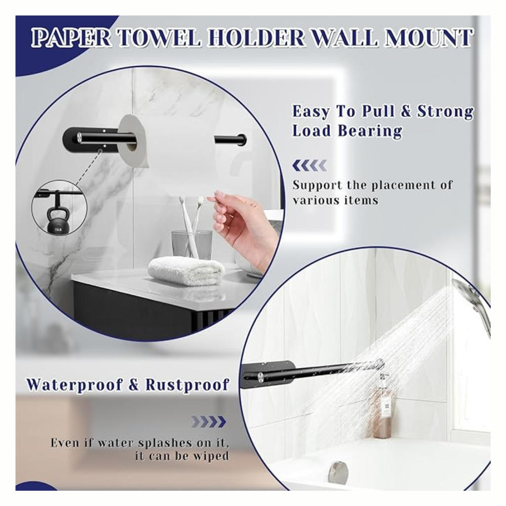 Black Self Adhesive Paper Towel Holder Under Cabinet Kitchen Roll Storage Rack - Image 5