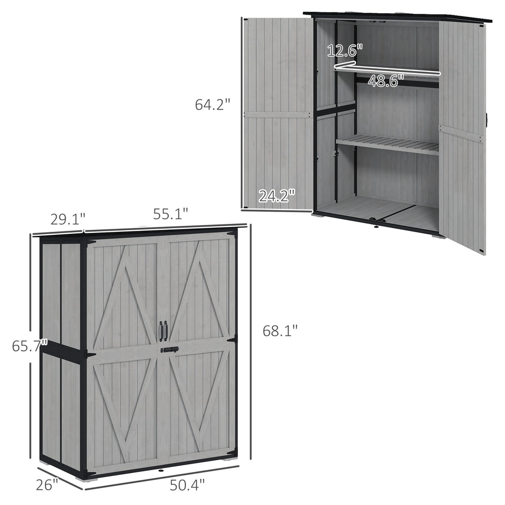 Wood Storage Shed Outdoor Garden Shed With Asphalt Roof 2 Shelves Lockable