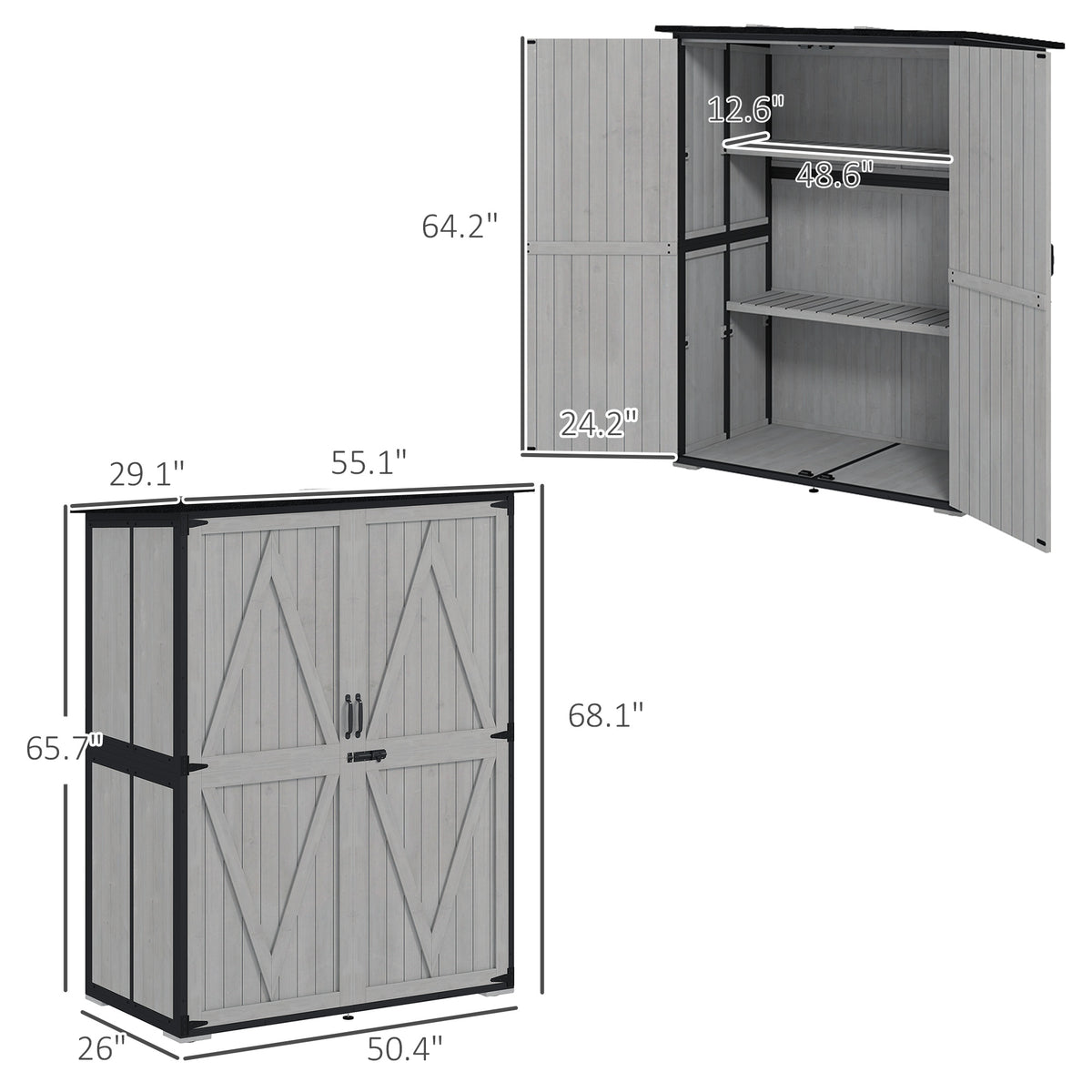 Wood Storage Shed Outdoor Garden Shed With Asphalt Roof 2 Shelves Lockable