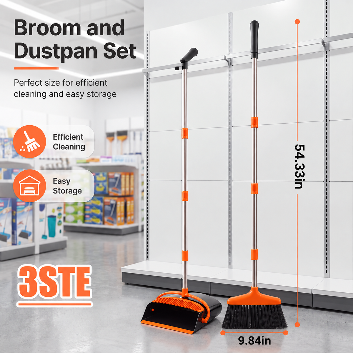 Broom And Dustpan Set 54.33 Inches Long Handle Upright Dustpan With - Image 3