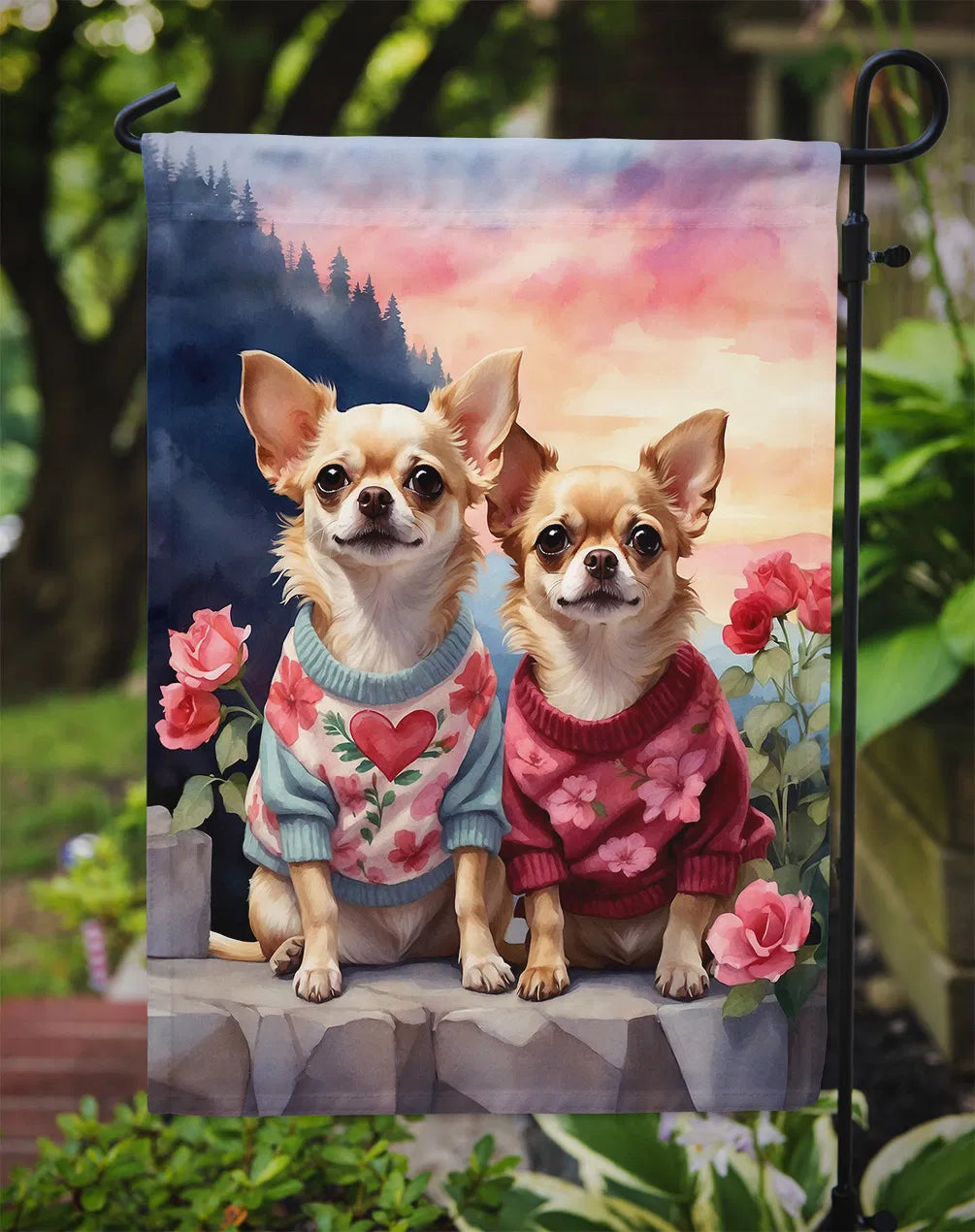Chihuahua Two Hearts Garden Flag Mailbox Flag Decorative Yard Flag Banner