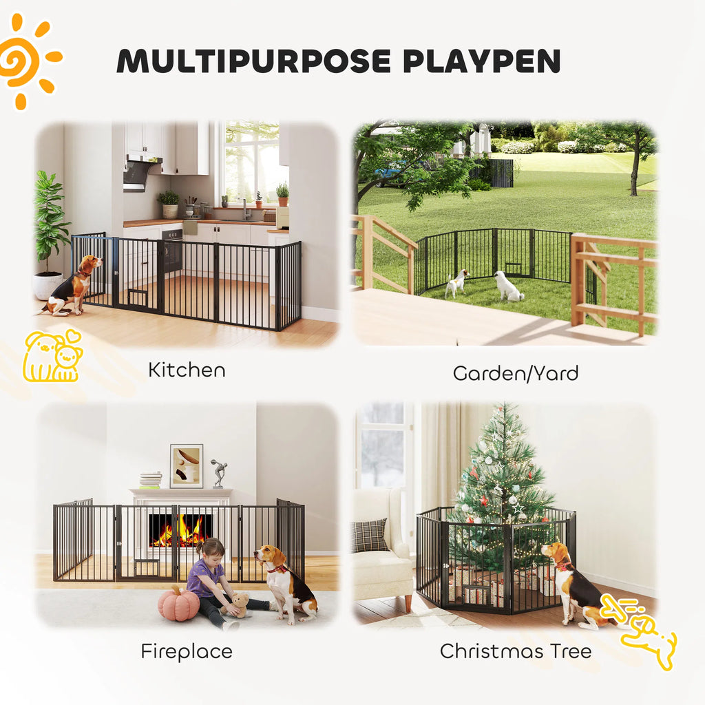 8 Panels Dog Playpen Foldable Portable Pet Playpen with Door for Small & - Image 5