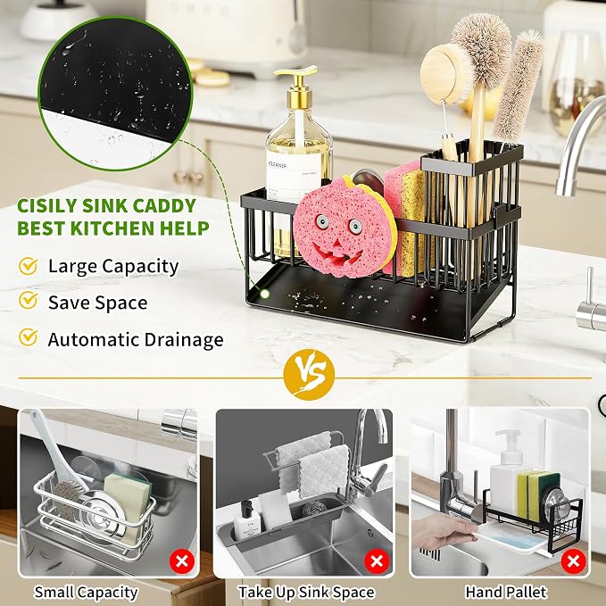 Smiley Face Kitchen Sink Caddy With Removable Brush Holder Self Draining - Image 3