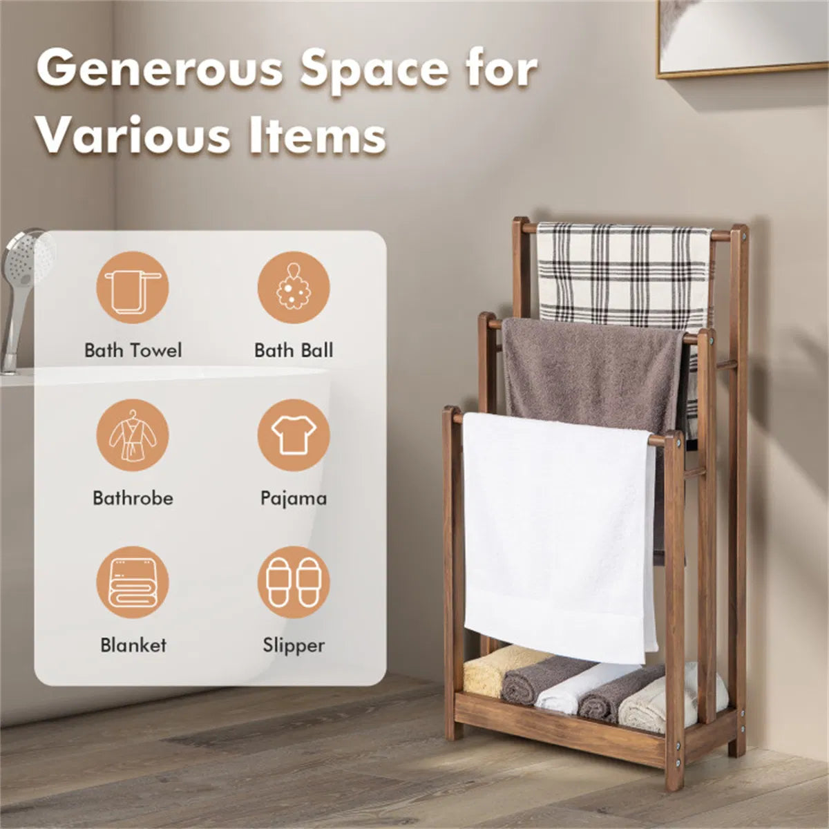 Vertical Towel Rack Brown - Dimensions and Specifications