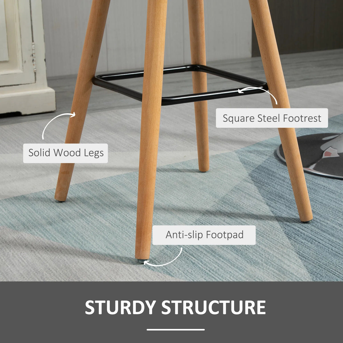 Modern Bar Stools Set of 2 38" Upholstered Kitchen Island Stool with Wood