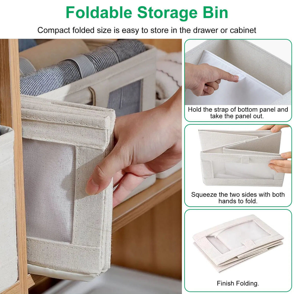 4Pcs Foldable Closet Storage Bins with Clear Window Washable Linen Fabric - Image 4