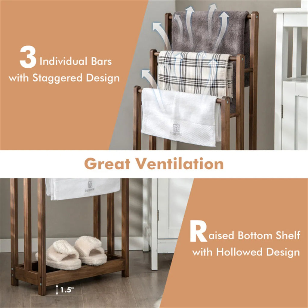 Vertical Towel Rack Brown - In-Use and Feature Display