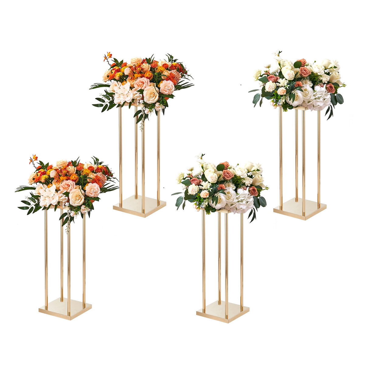 4PCS Gold Metal Column Wedding Flower Stand 23.6inch High With Metal Laminate