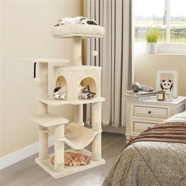 44" Multi Level Cat Tree With Spacious Top Perch 2 Door Condo & Hammock For