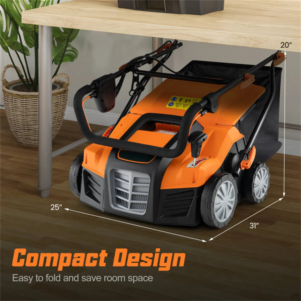 Corded Electric Lawn Dethatcher with 16 Inch Cutting Width Wear Resistant