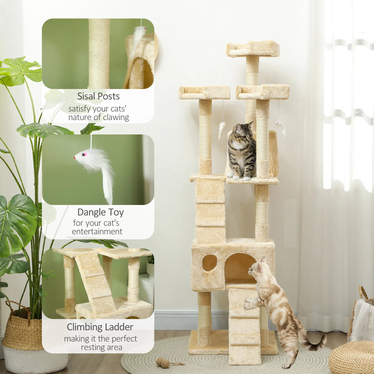 68 inch Multi Level Cat Scratching Tree Kitty Activity Center Post Tower Condo - Image 5