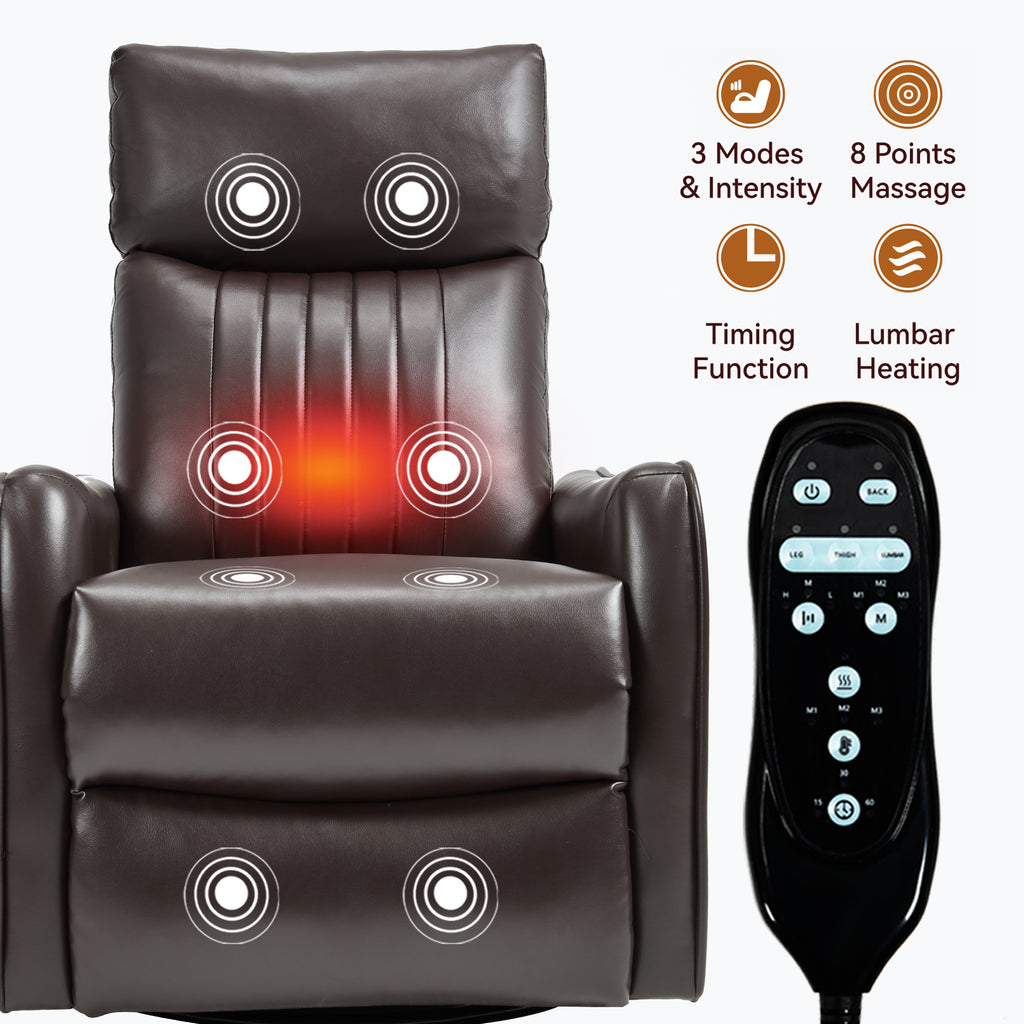 Brown Faux Leather Heat Massage Manual Recliner Chair with Rocker and Swivel - Image 3