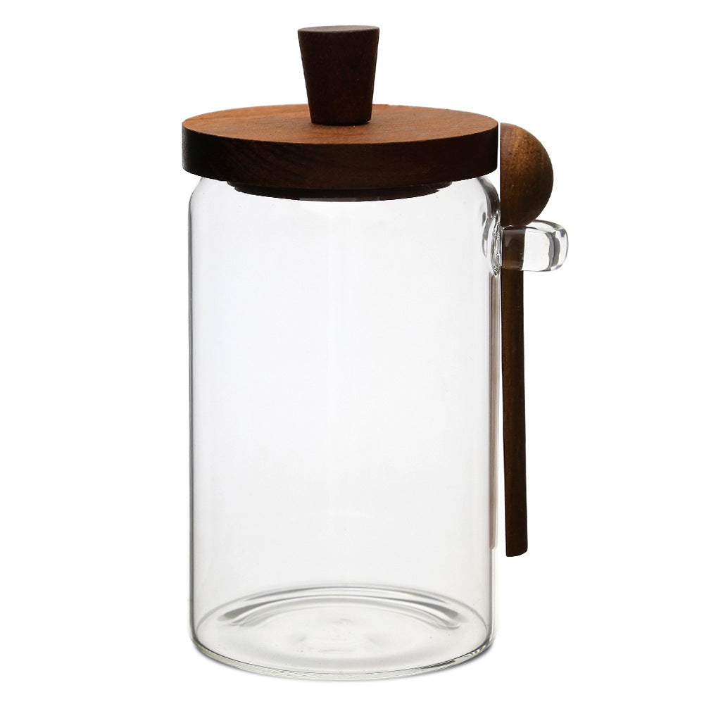 Glass Coffee Jars With Spoons Candy Biscuit Storage Tea - Angle and Detail View