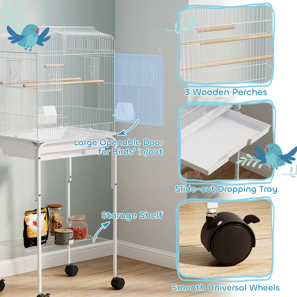 49" Rolling Bird Cage Cockatoo House Play Top Finch Pet Supply with Storage