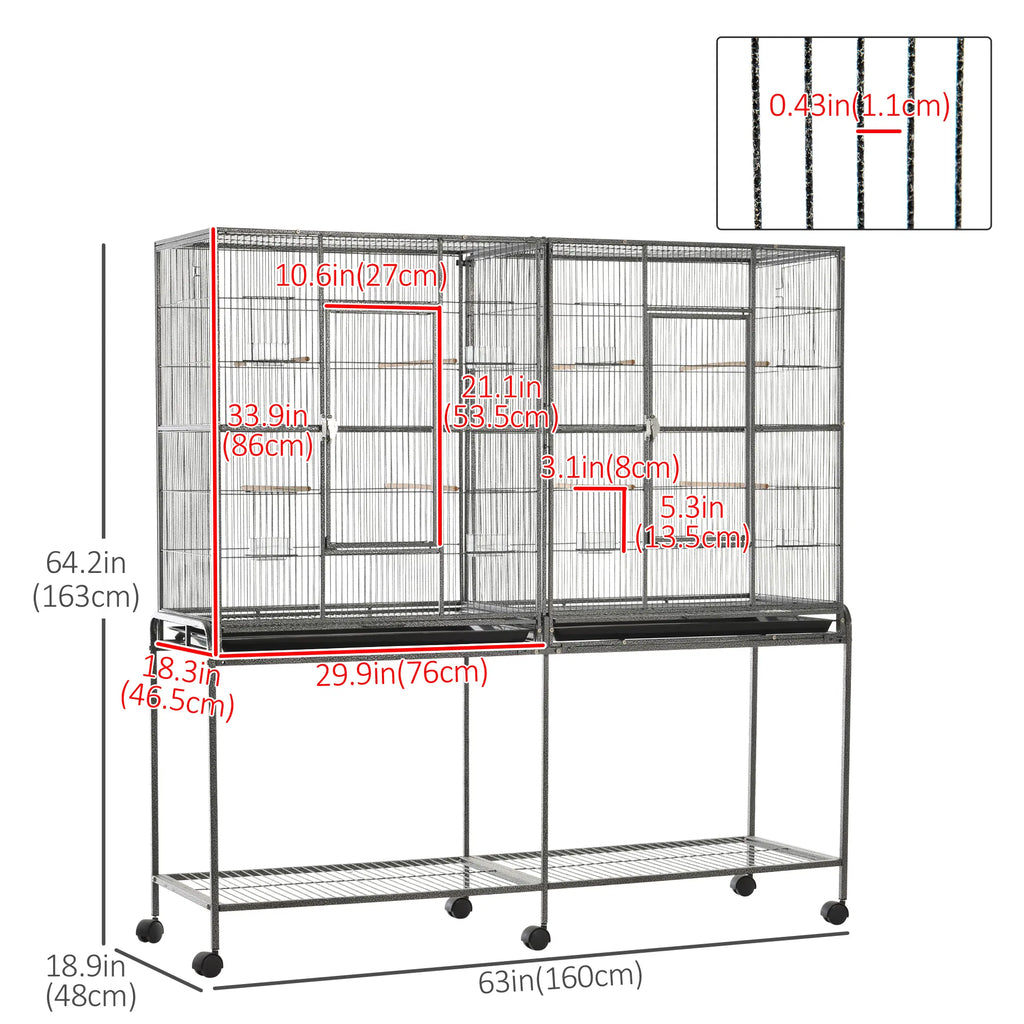 64" Extra Large Bird Cage Rolling Metal Parrot Cage Bird House with - Image 5