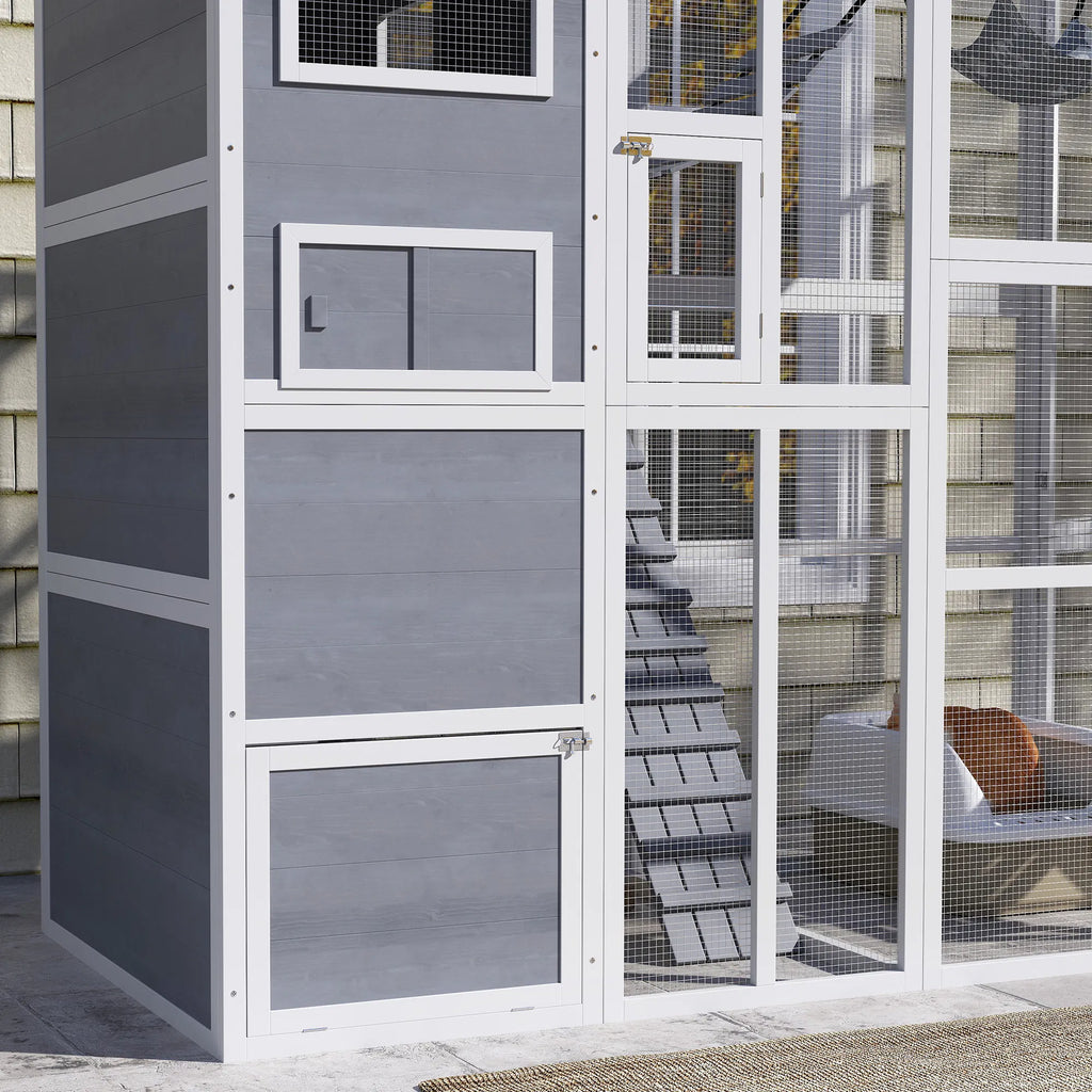 76" Catio Outdoor Cat Enclosure with Cat Condo Jumping Platforms Ladder - Image 4