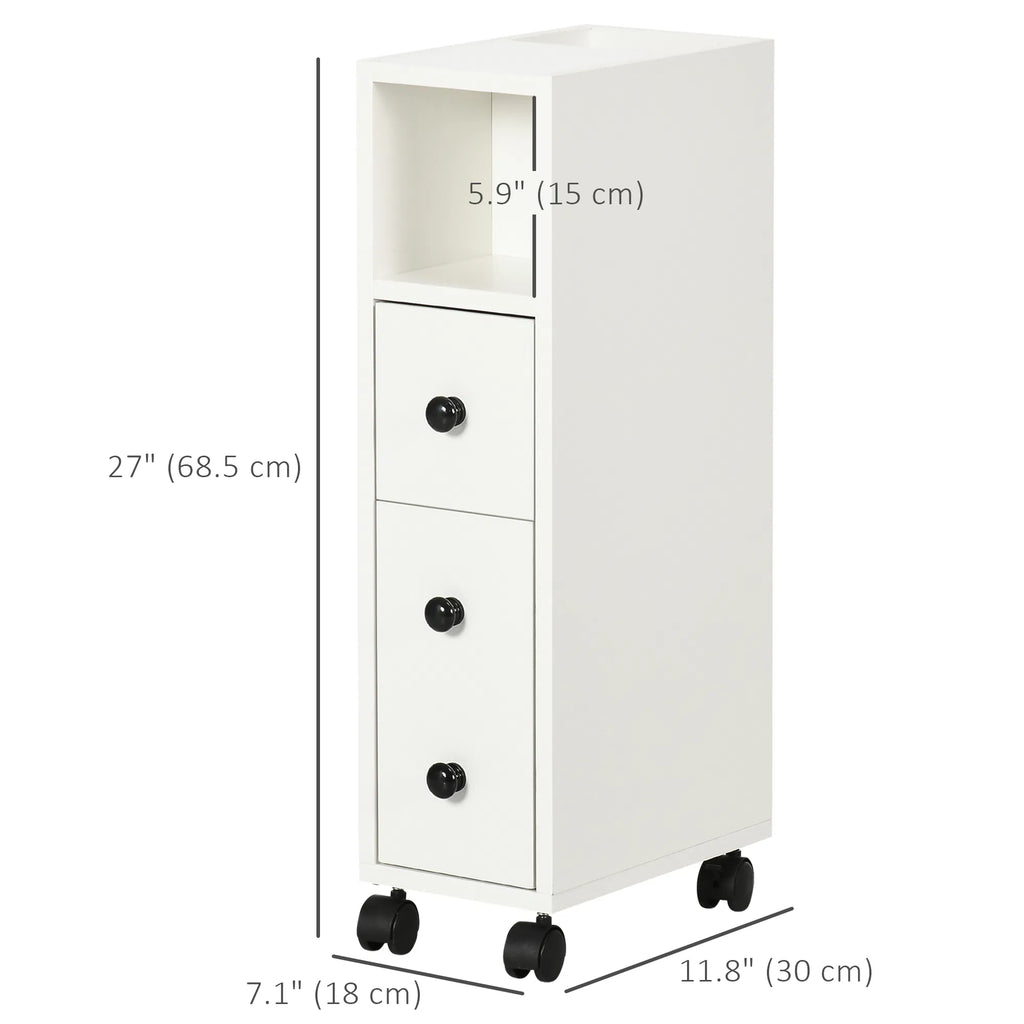 Slim Bathroom Cabinet with Wheels Narrow Bathroom Storage Cabinet with Door - Image 3