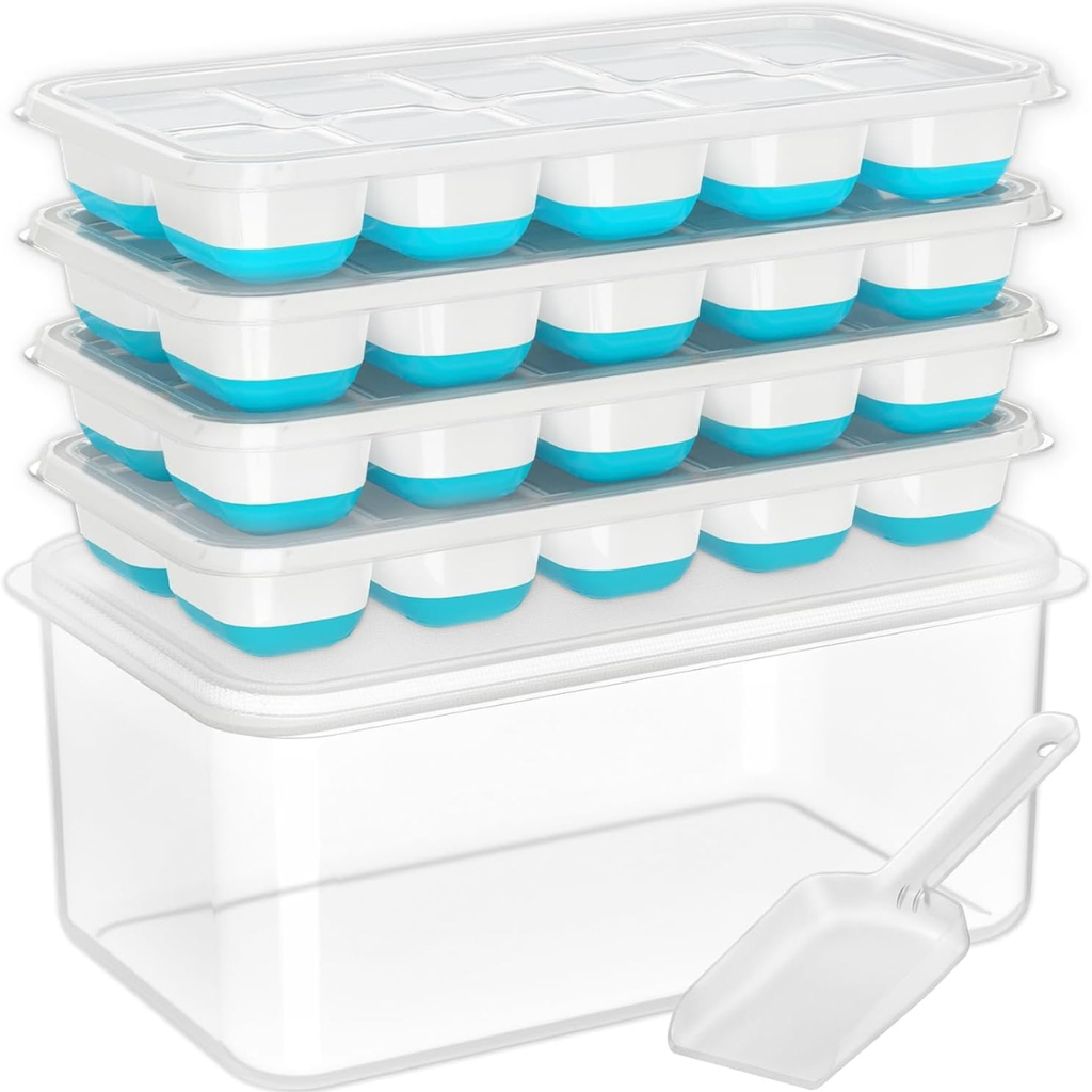 Ice Cube Tray With Lid And Bin 4 Pack Silicone Ice Cube Trays For Freezer - Image 2