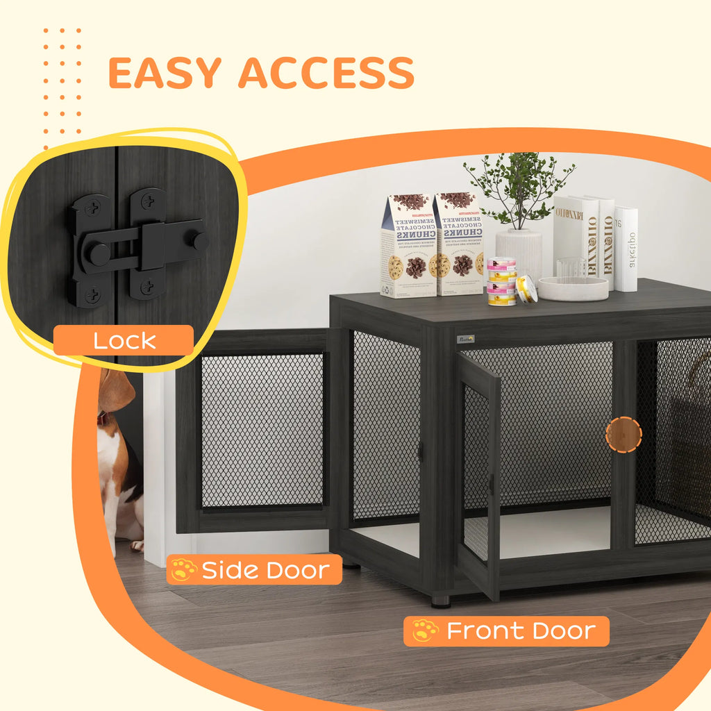 Pet Crate End Table with Water resistant Cushion or Large Medium Dogs Black