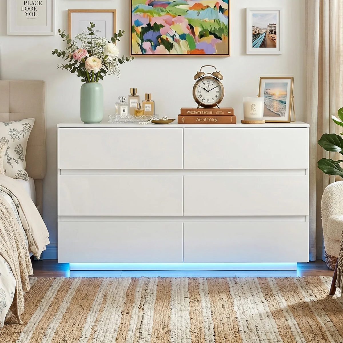 Handle Free 6 Drawer Storage Cabinet Chest of Drawers with USB Powered RGB LED - Image 2