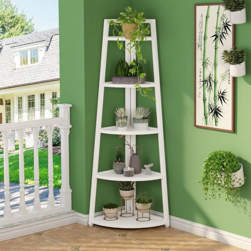 White Five-Tier Corner Storage Shelf