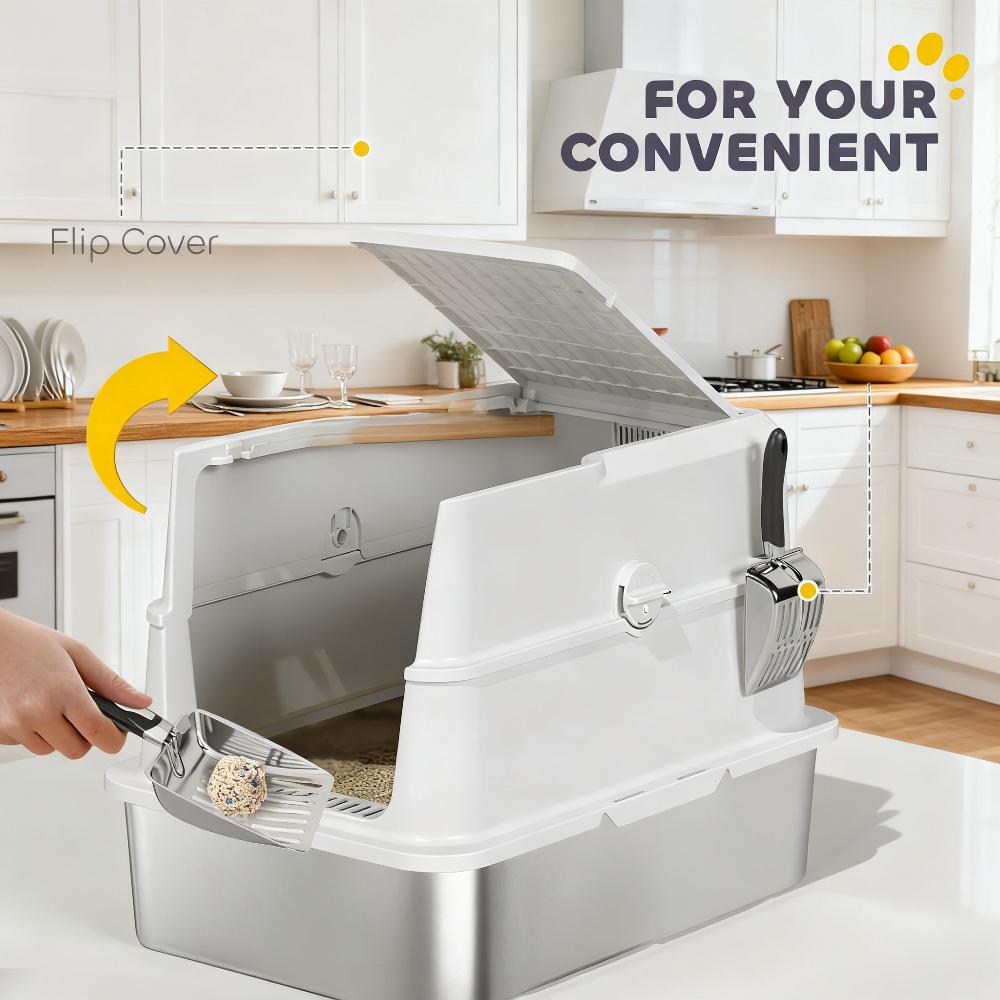 Cat Stainless Steel Litter Box For Big Cats With Flip Cover
