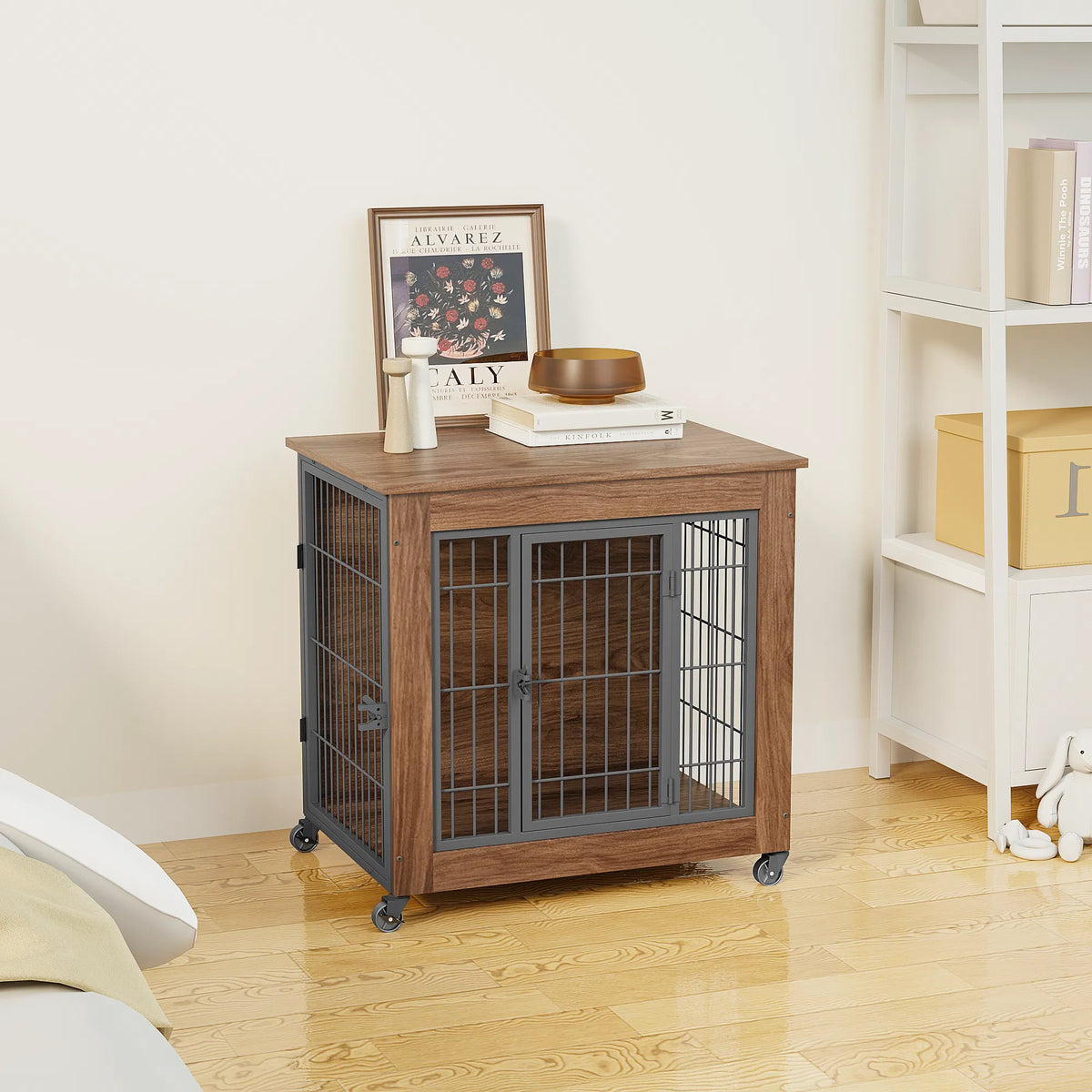 27 2" Dog Crate Furniture With Wheels For Small Dogs Heavy Duty Kennel Indoor - Image 5