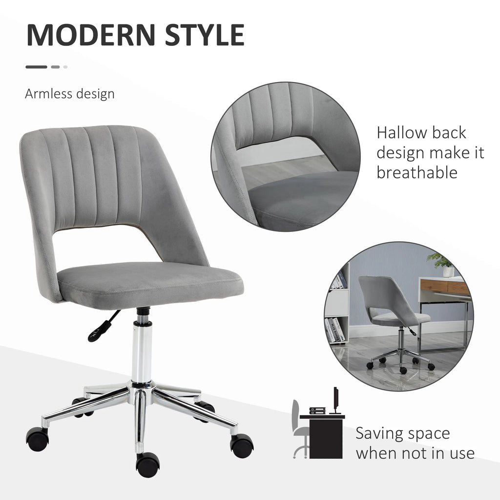 Mid Back Office Chair Velvet Fabric Swivel Scallop Shape Computer Desk Chair Grey - Image 5