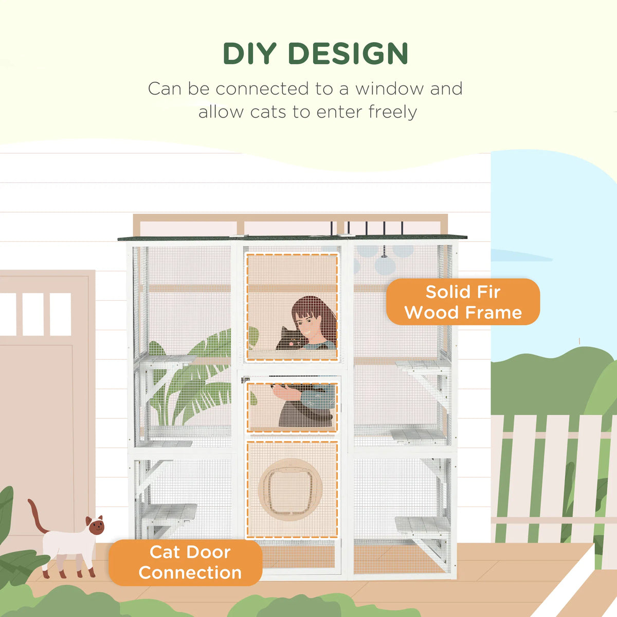Large Outdoor Catio Enclosure Wooden Cat Patio with 6 Balanced Platforms and - Image 4