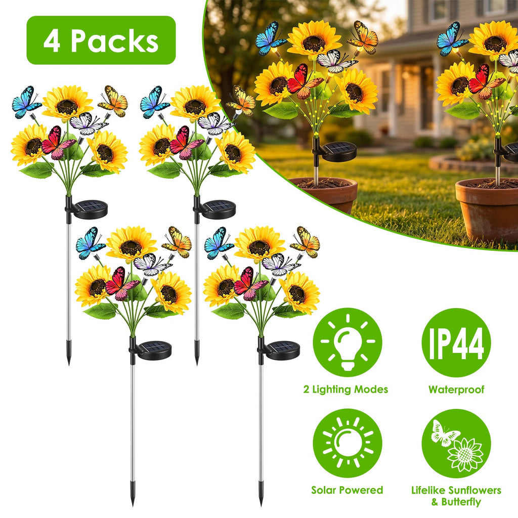 4Pcs Solar Sunflower Lights Outdoor Waterproof Warm White Solar Landscape - Image 5