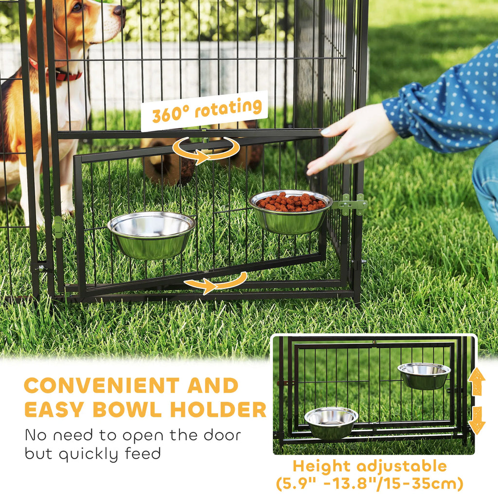 Outdoor Dog Kennel with Rotating and Adjustable Height Bowls Waterproof