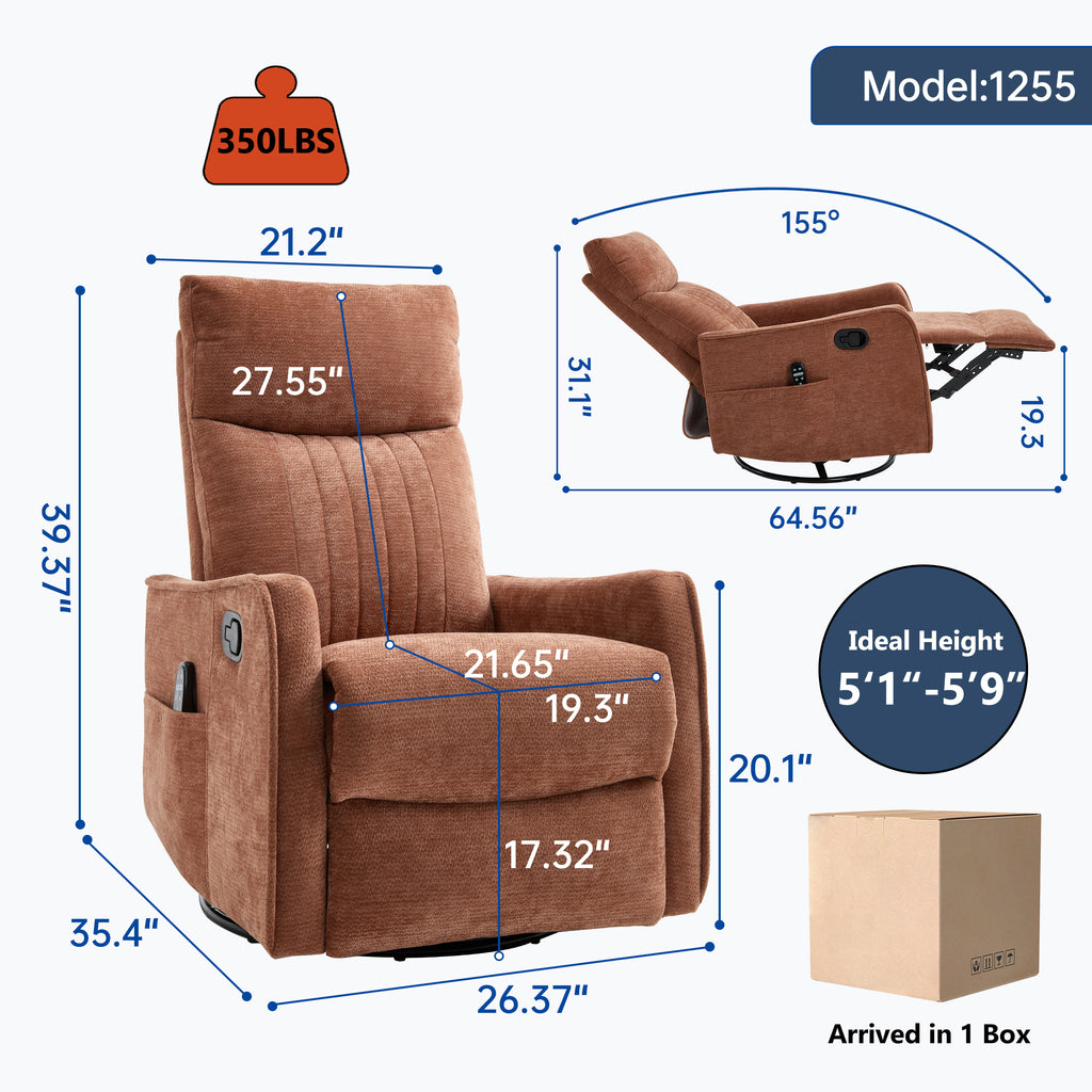 Orange Heat Massage Manual Recliner Chair with Rocker and Swivel in Fabric for - Image 5