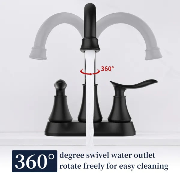 Bathroom Faucet Matt Black with Pop up Drain & Supply Hoses 2 Handle 360 Degree - Image 3
