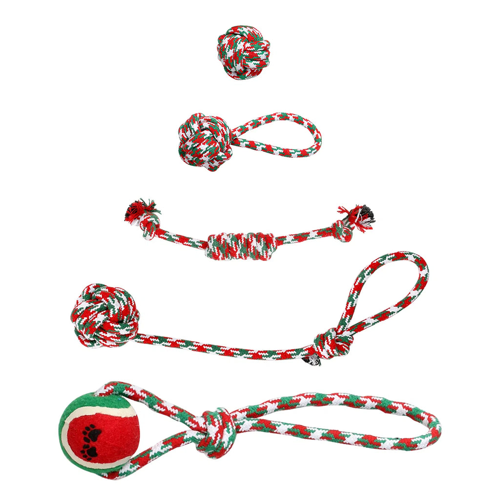 5Pcs Christmas Dog Rope Chew Toys Dog Interactive Toys Set for Puppy Small