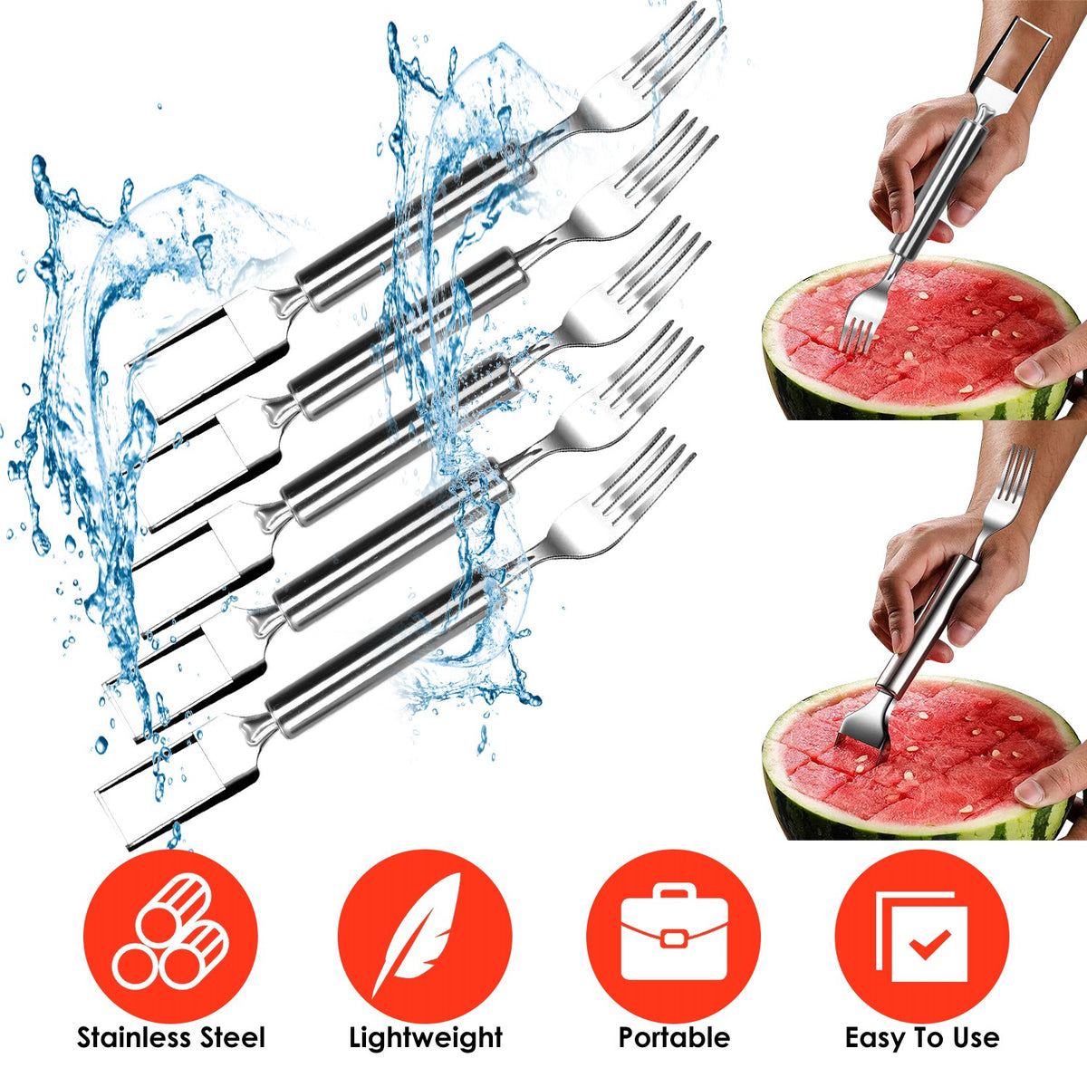 5Pcs 2 In 1 Watermelon Cutter Slicer Fork Stainless Steel Dual Head Watermelon - Image 4