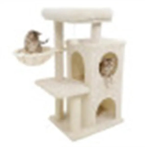 Beige 33.5" Multi Level Cat Tree With 2 Tier Condo Sisal Scratching Posts & - Image 4