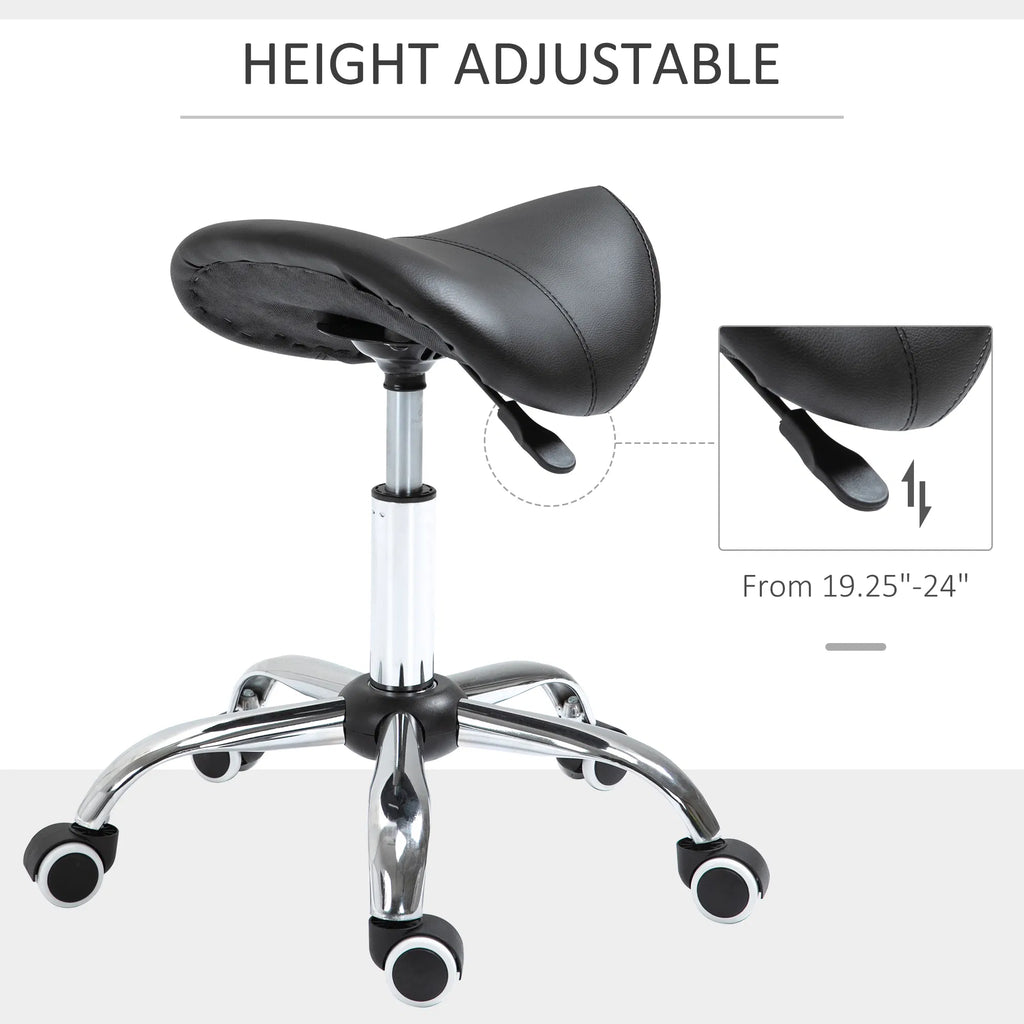 Adjustable Elegance: Hydraulic Salon Stool Rolling Swivel Saddle Chair PU - Image 2